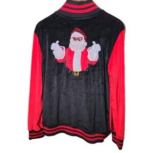 Christmas Track Jacket Red Black Velour Ugly Santa Small Unisex Blizzard Bay